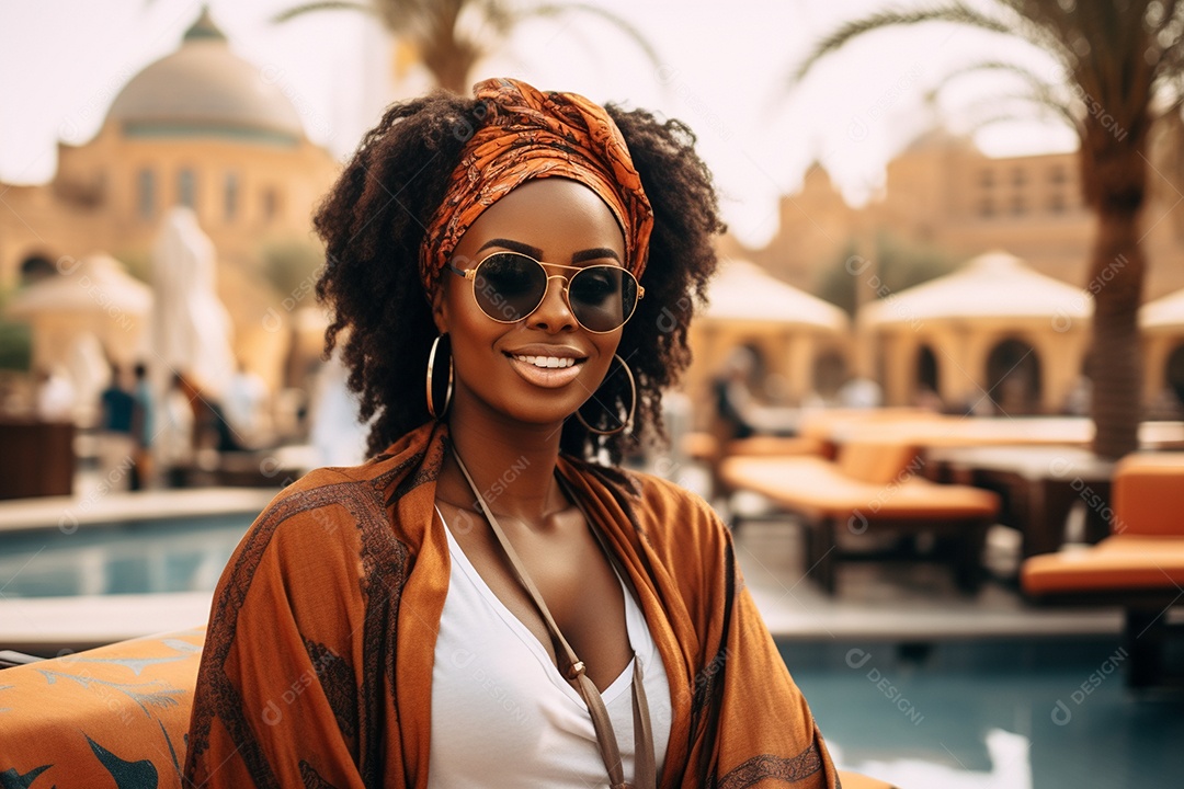 Mulher negra turista em Dubai