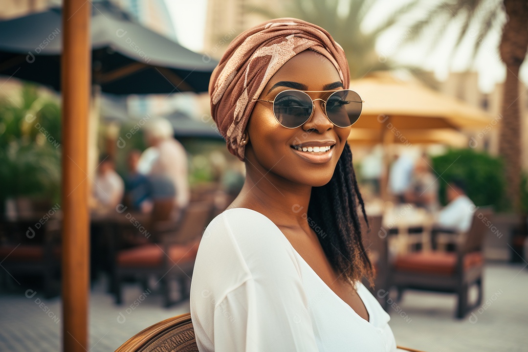 Mulher negra turista em Dubai