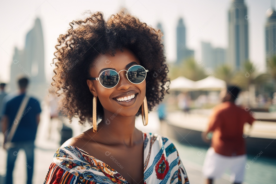 Mulher negra turista em Dubai
