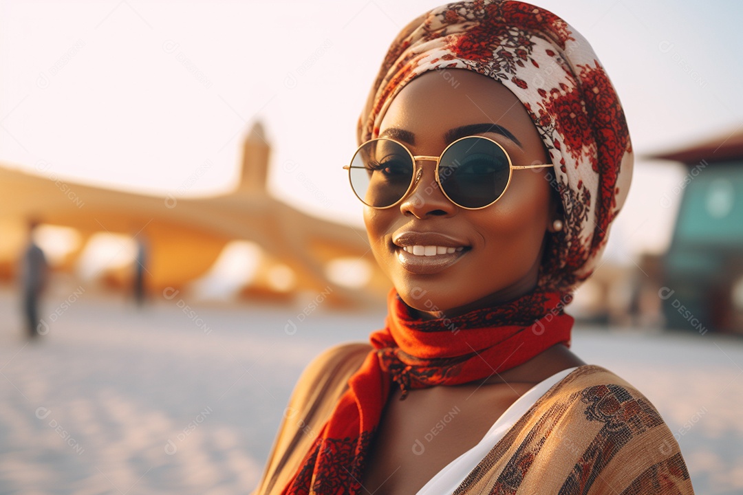 Mulher negra turista em Dubai