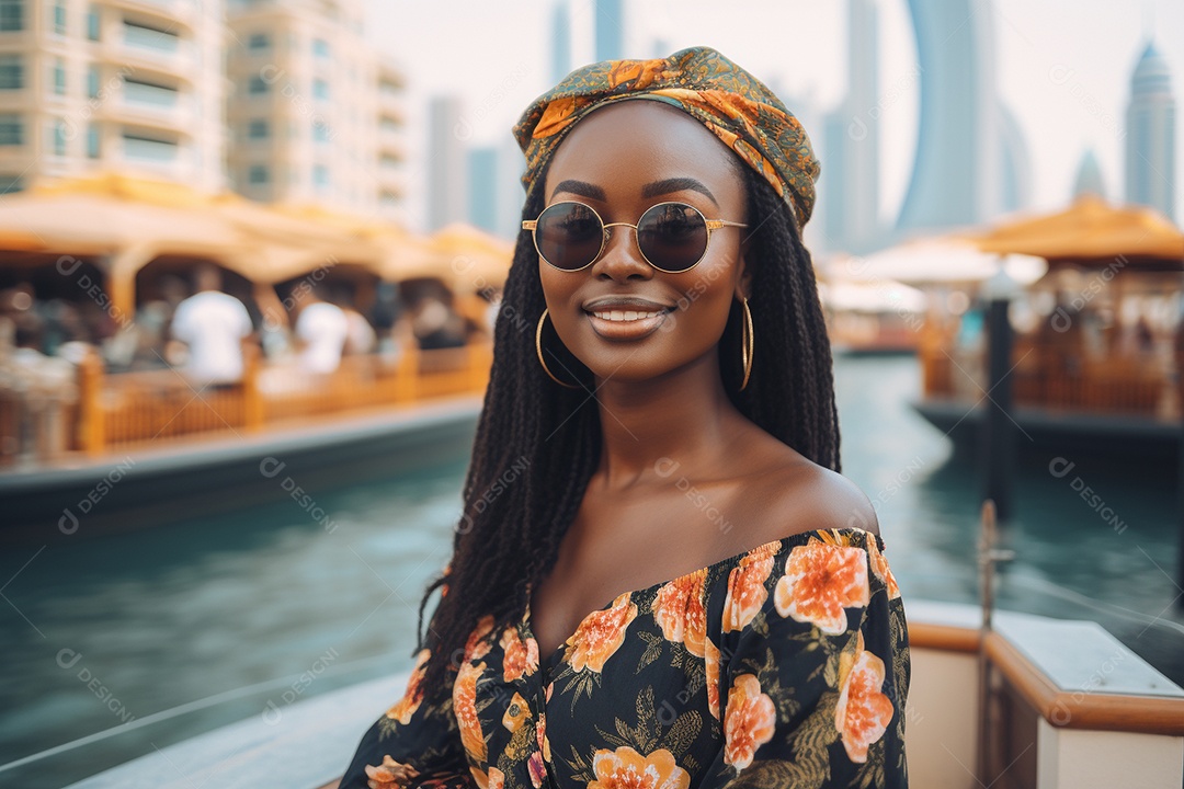 Mulher negra turista em Dubai