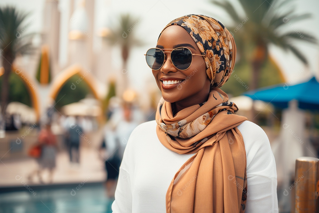 Mulher negra turista em Dubai