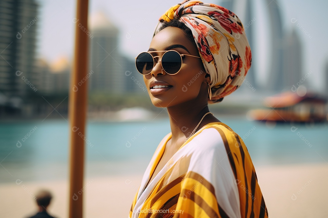 Mulher negra turista em Dubai