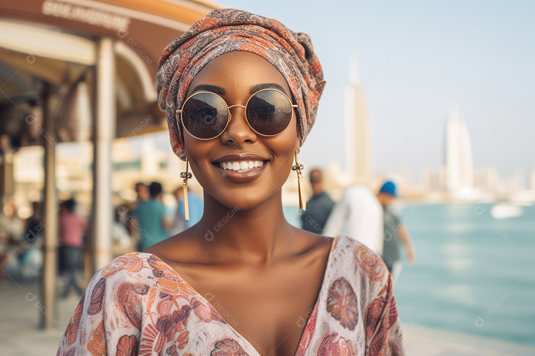Mulher negra turista em Dubai