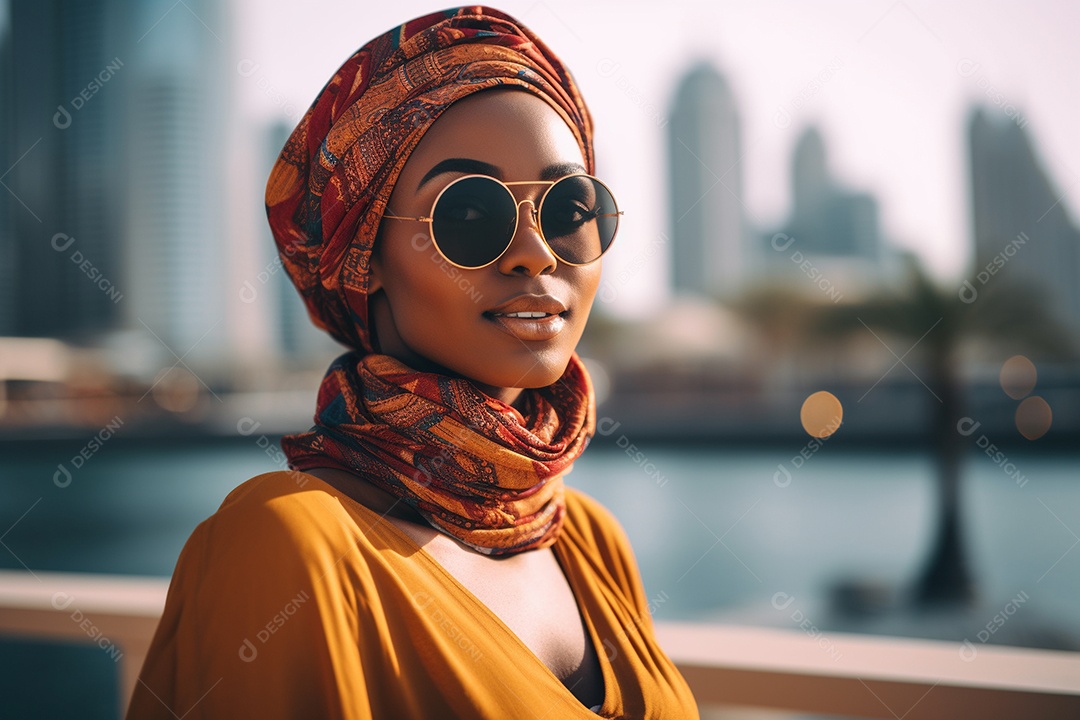 Mulher negra turística de Dubai