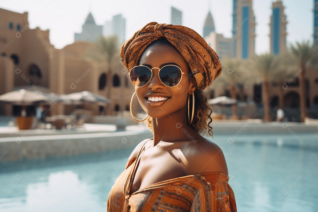 Mulher negra turística de Dubai
