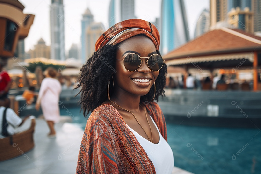 Mulher negra turística de Dubai