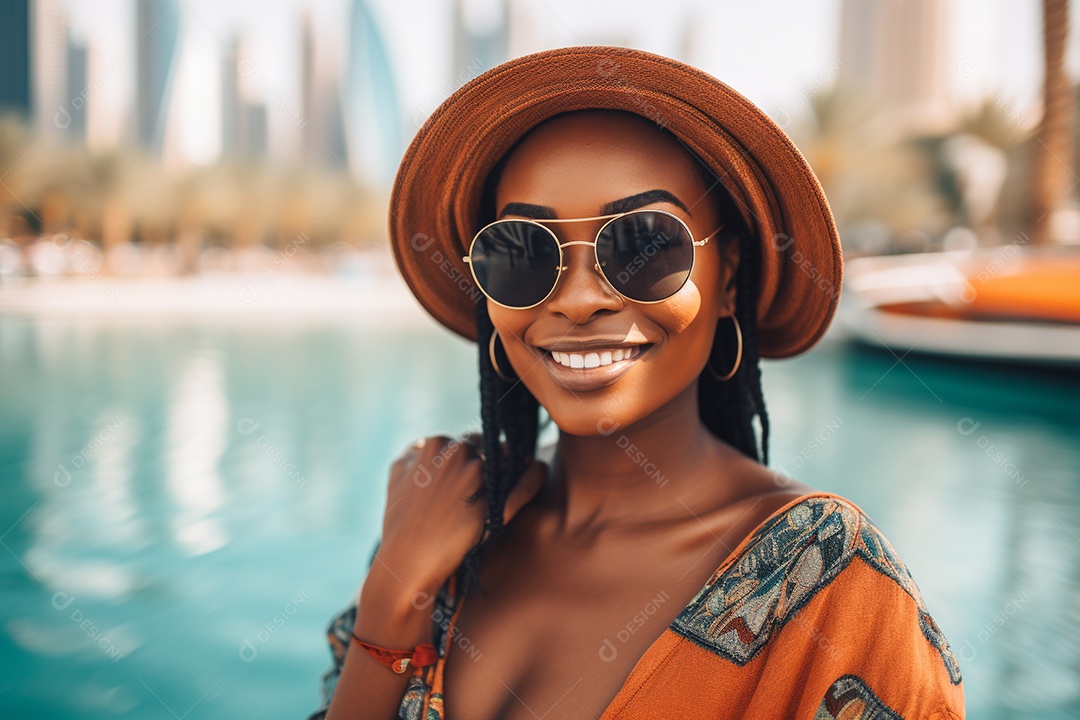 Mulher negra turística de Dubai