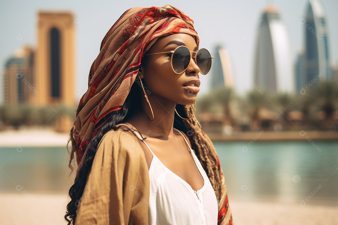 Mulher negra turística de Dubai