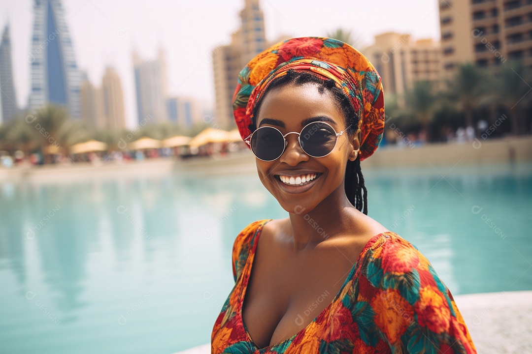 Mulher negra turística de Dubai