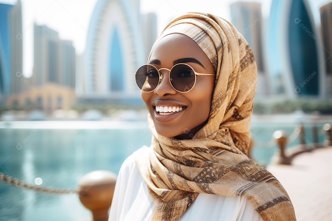 Mulher negra turística de Dubai