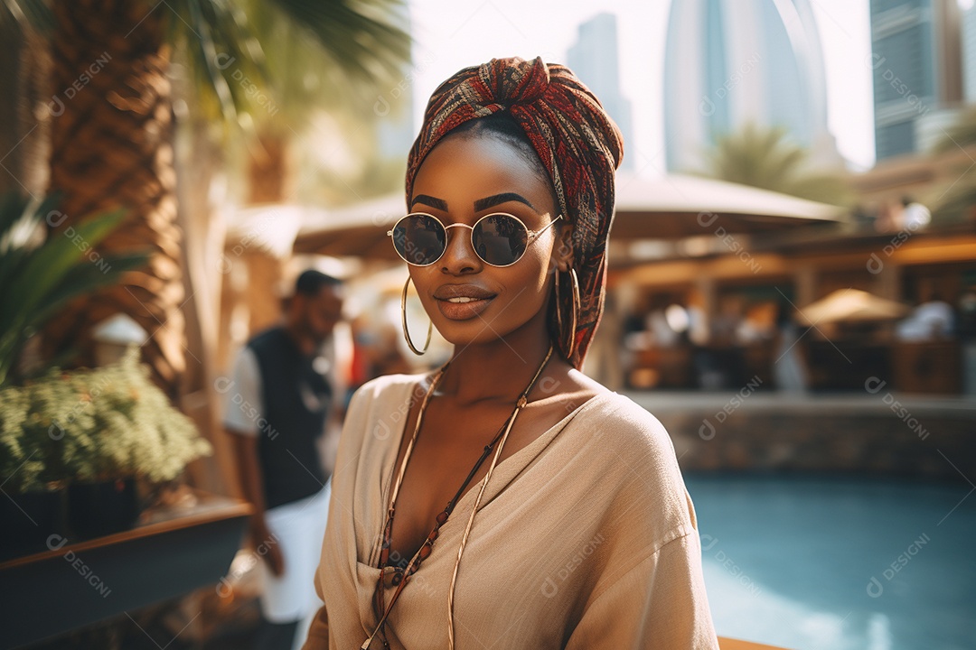 Mulher negra turística de Dubai