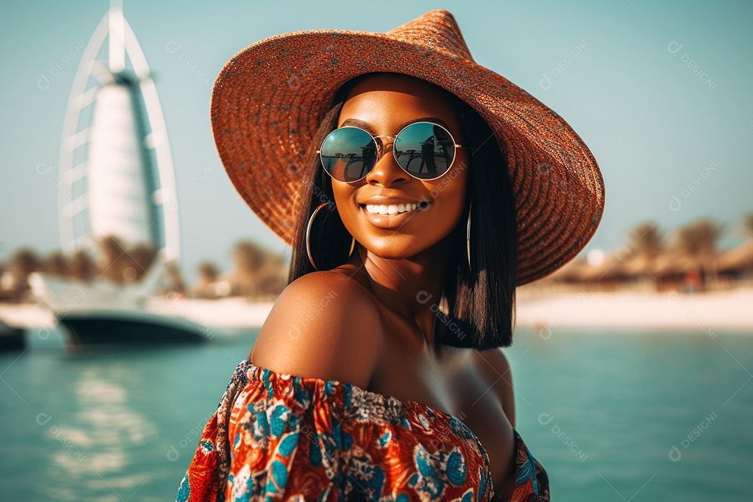 Mulher negra turística de Dubai