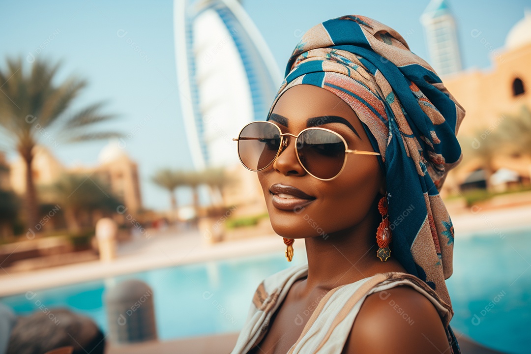 Mulher negra turística de Dubai