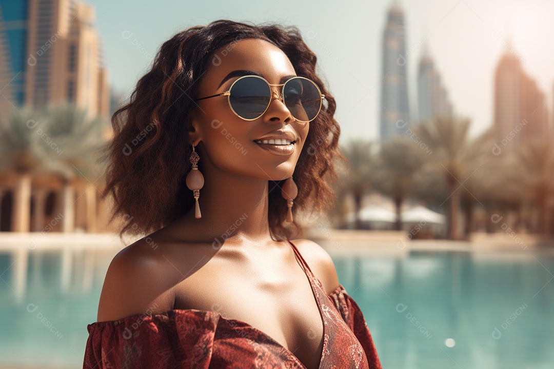 Mulher negra turística de Dubai