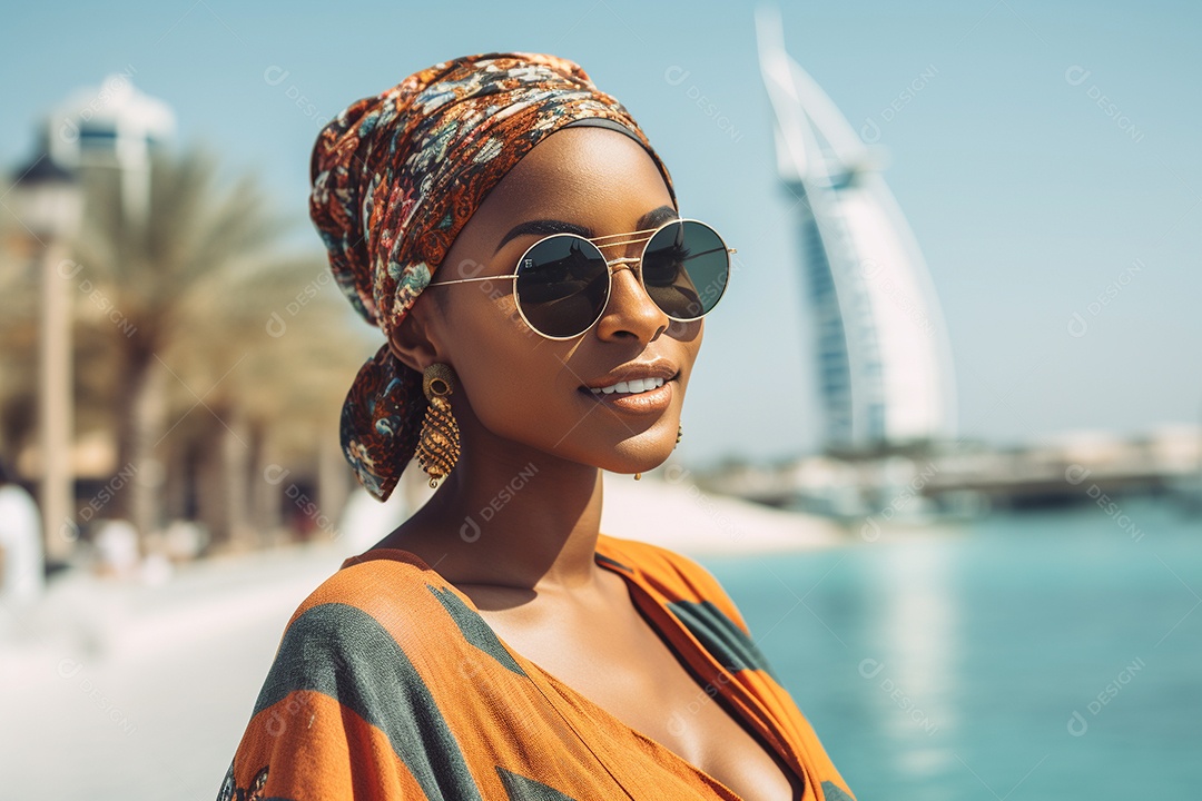 Mulher negra turística de Dubai