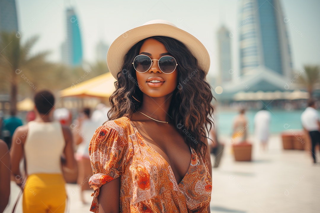 Mulher negra turística de Dubai