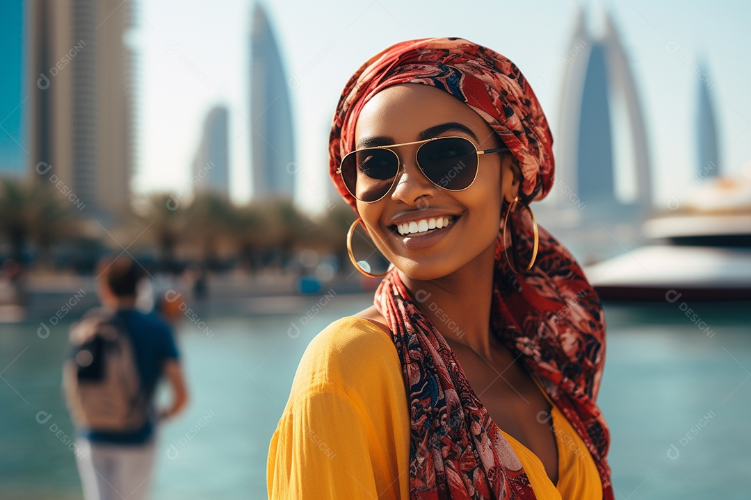 Mulher negra turística de Dubai
