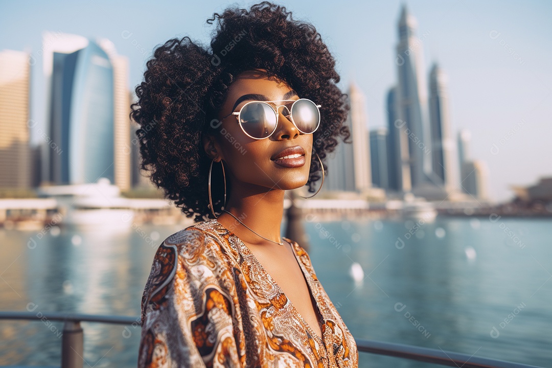 Mulher negra turística de Dubai