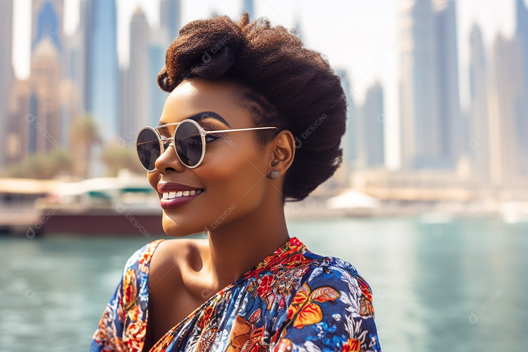 Mulher negra turística de Dubai