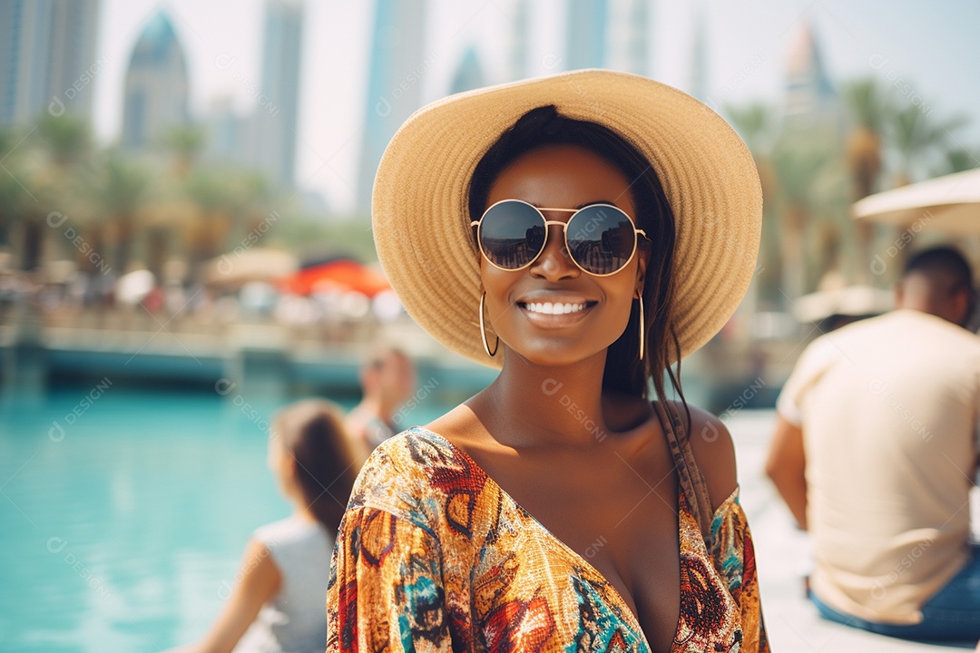 Mulher negra turística de Dubai