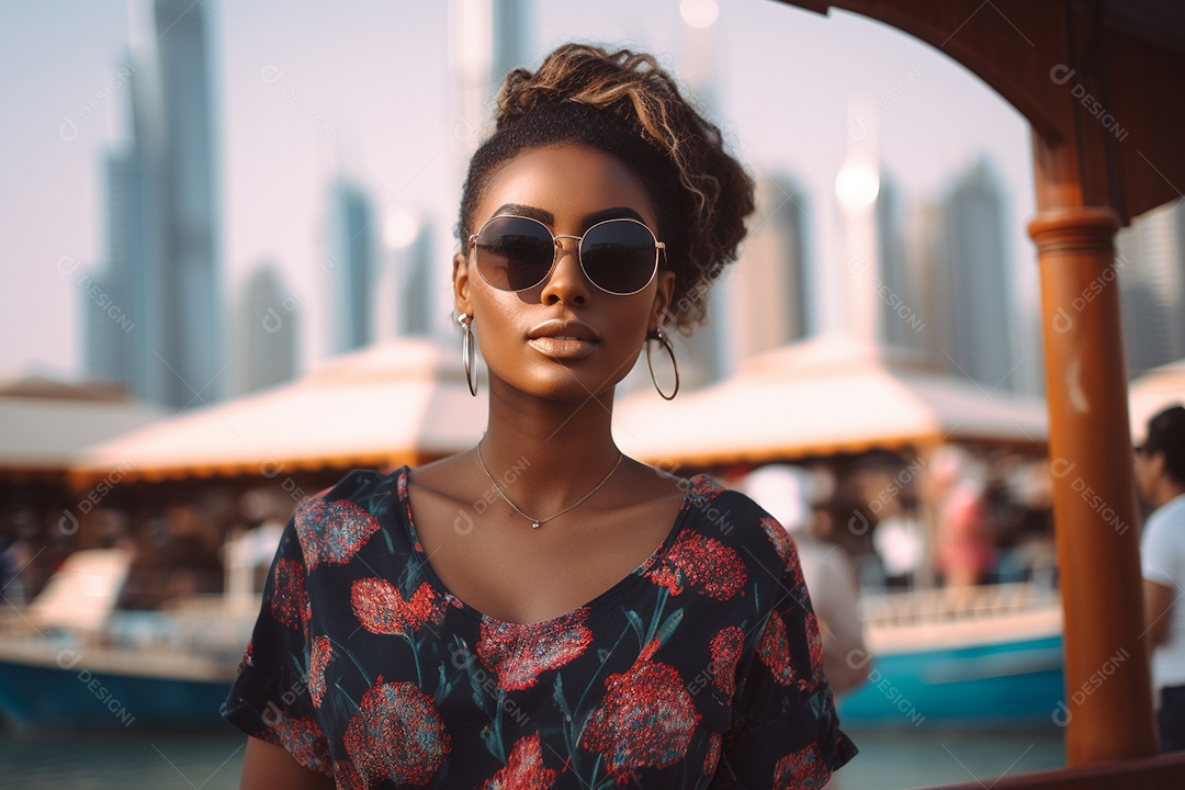 Mulher negra turística de Dubai