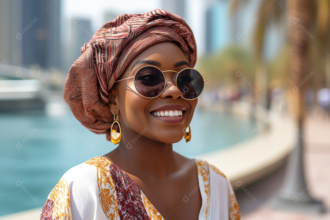 Mulher negra turista em Dubai
