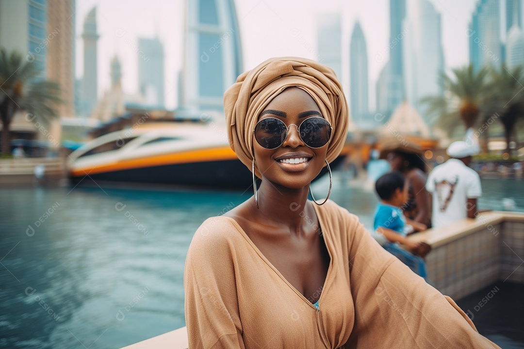 Mulher negra turística de Dubai