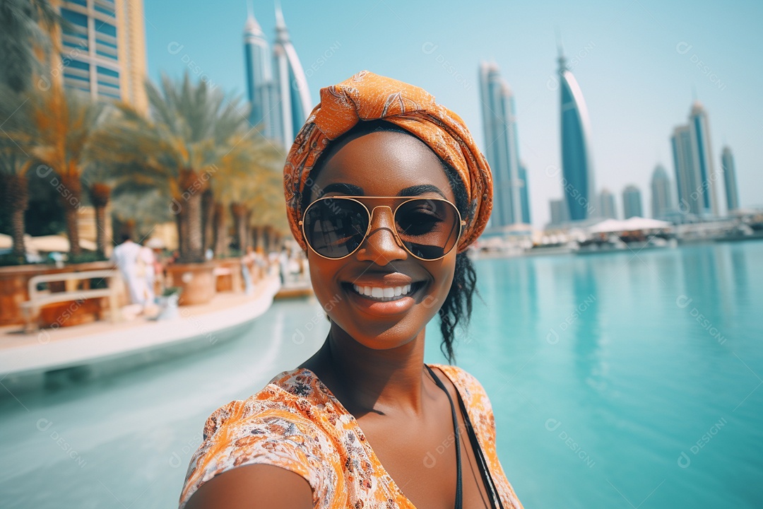 Mulher negra turística de Dubai