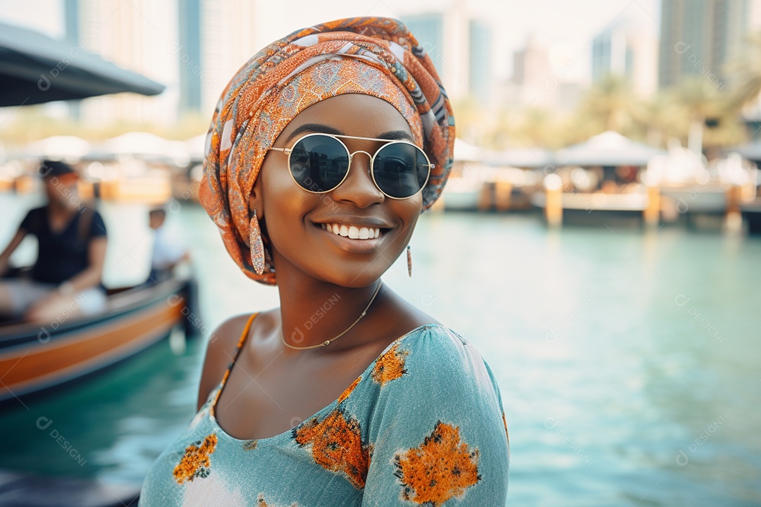 Mulher negra turística de Dubai