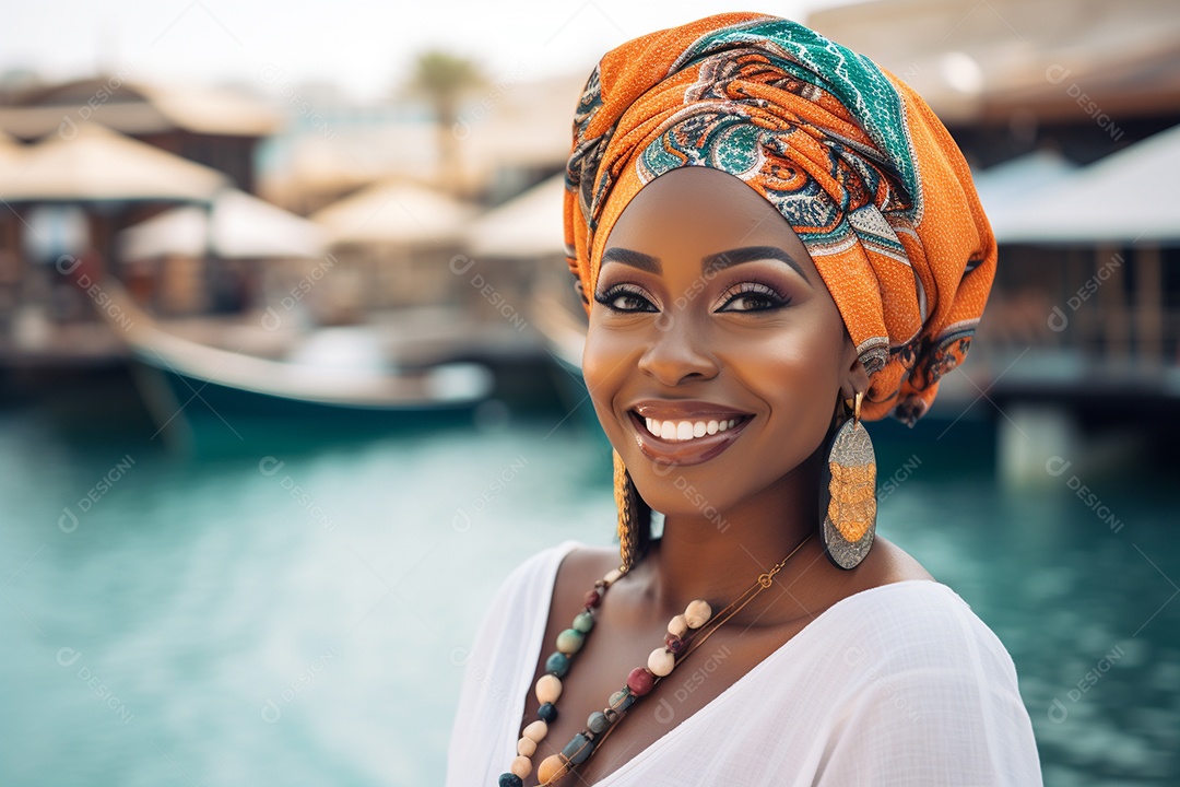 Mulher negra turista em Dubai