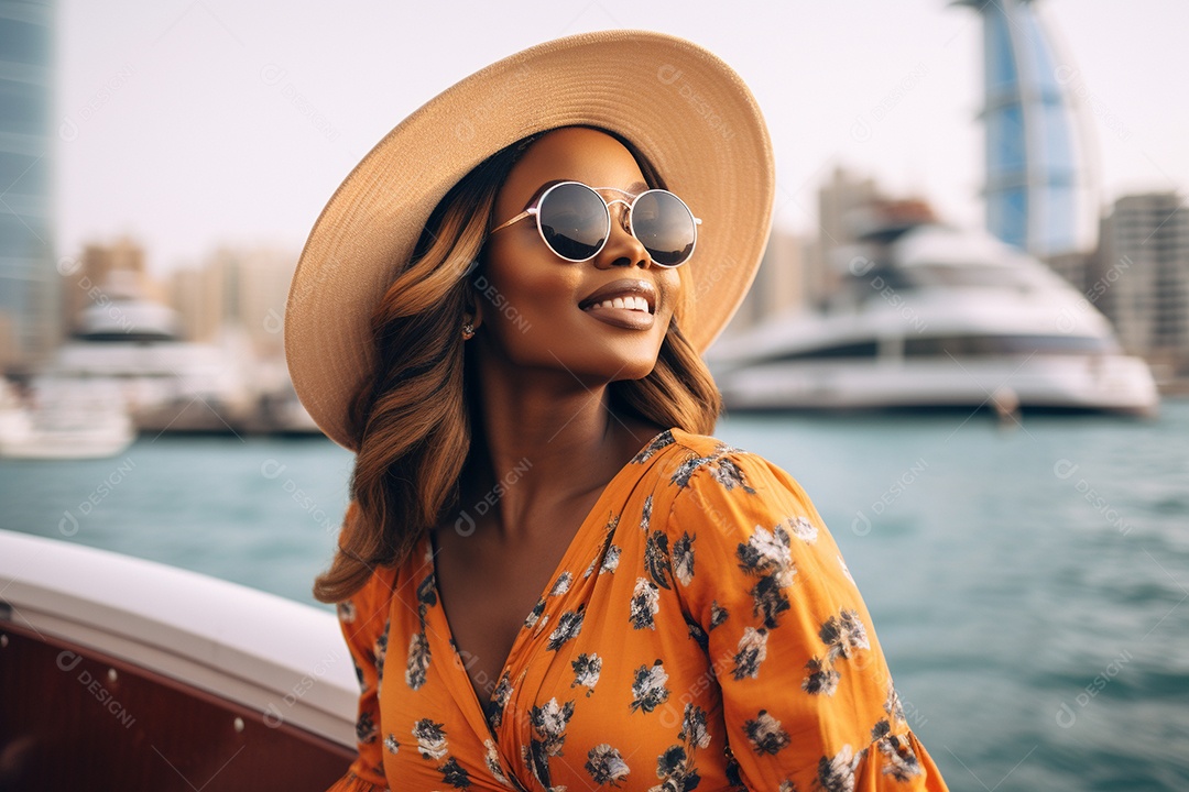Mulher negra turista em Dubai