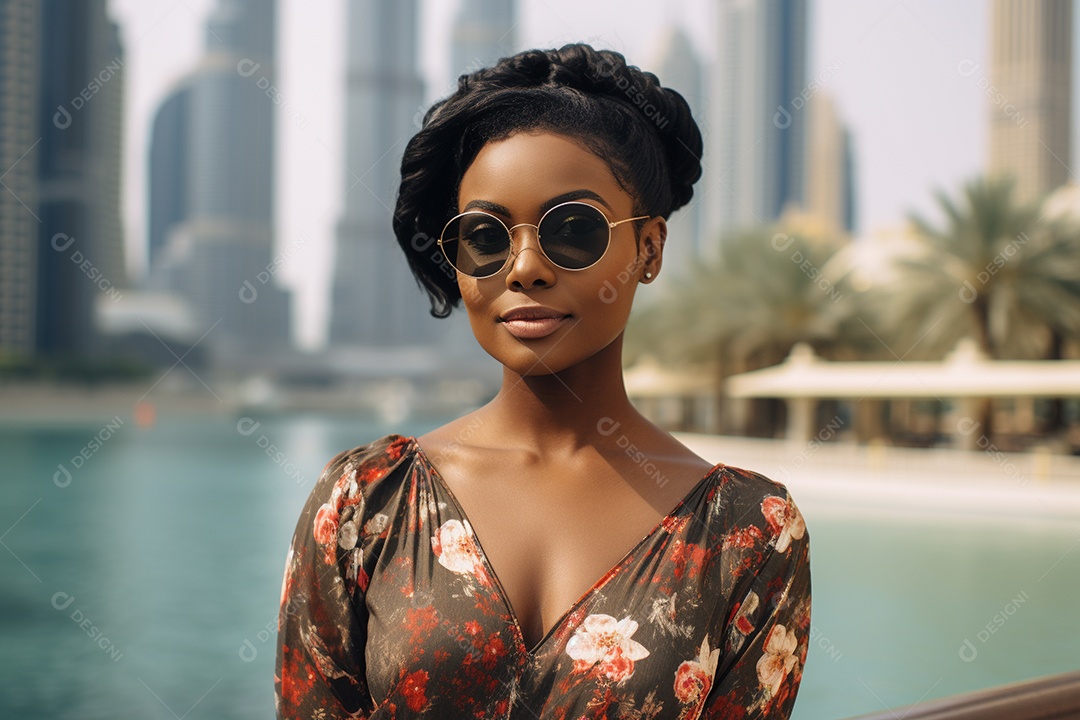 Mulher negra turística de Dubai