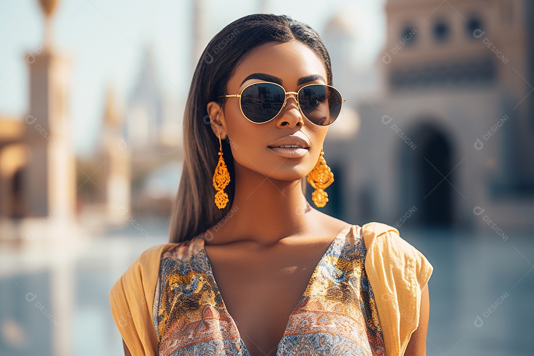 Mulher negra turística de Dubai