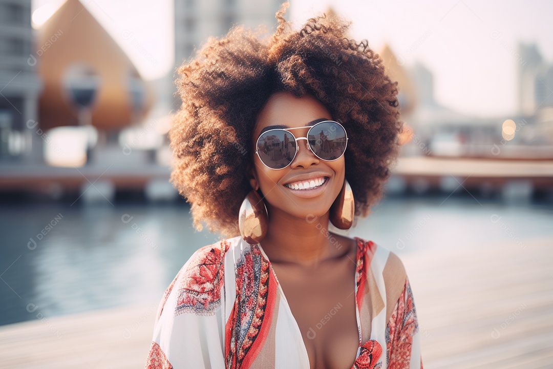 Mulher negra turística de Dubai