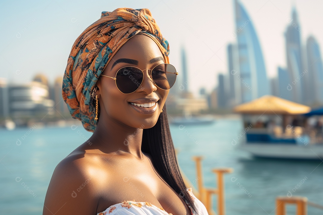 Mulher negra turística de Dubai
