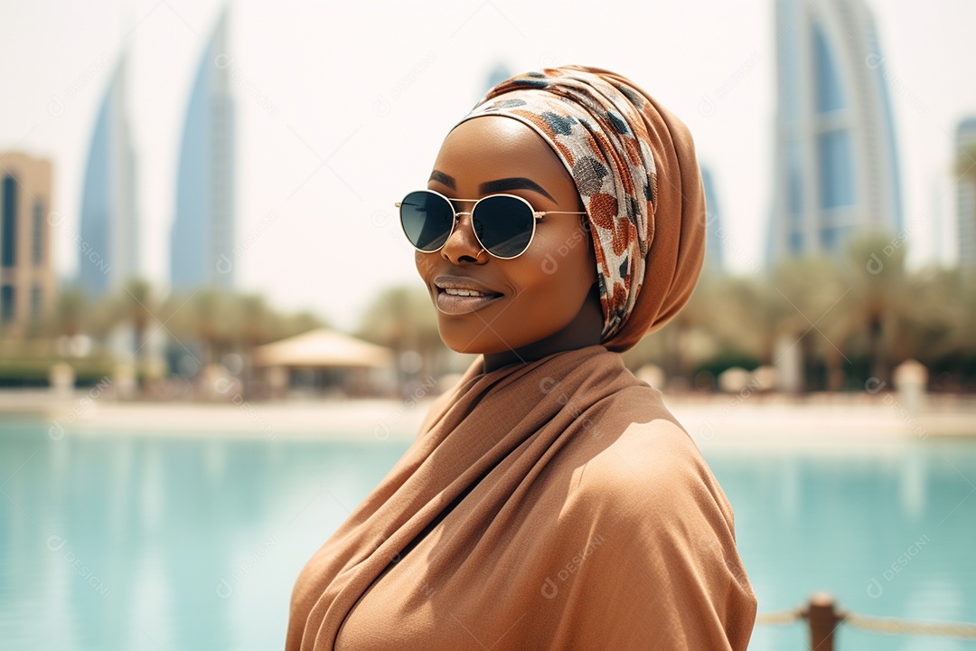 Mulher negra turística de Dubai