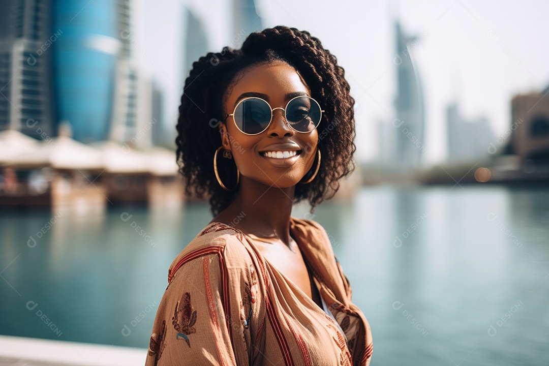 Mulher negra turística de Dubai