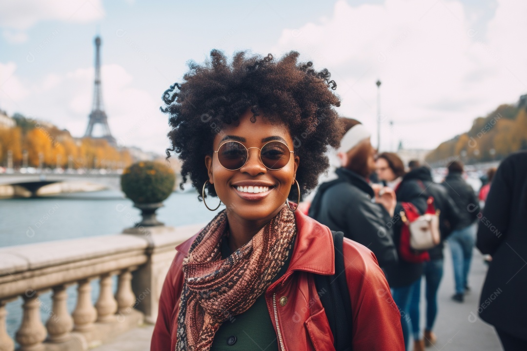 Mulher negra turística de Paris