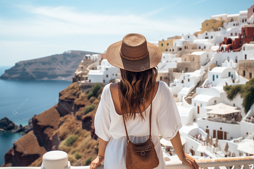 Mulher turista de Santorini