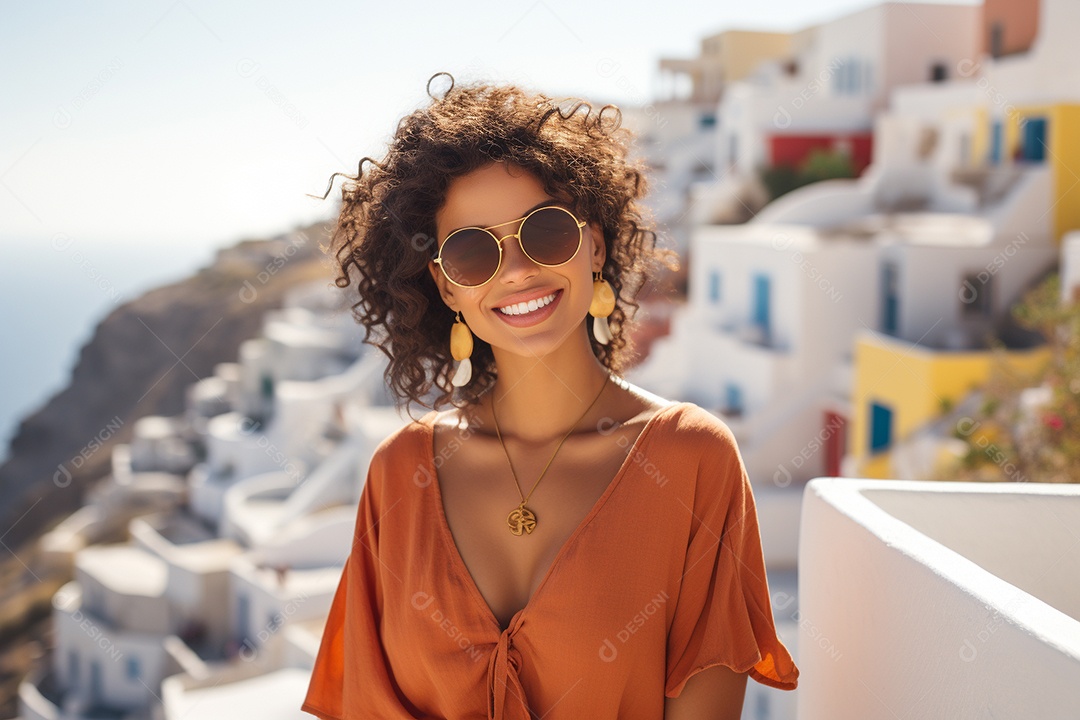 Mulher turista de Santorini