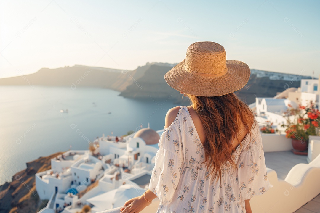 Mulher turista de Santorini