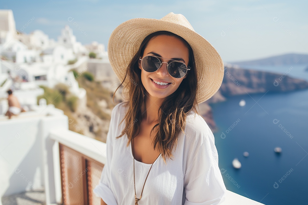 Mulher turista de Santorini