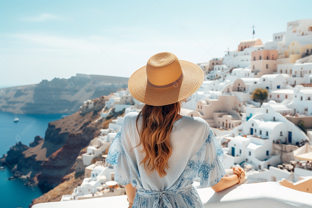 Mulher turista de Santorini