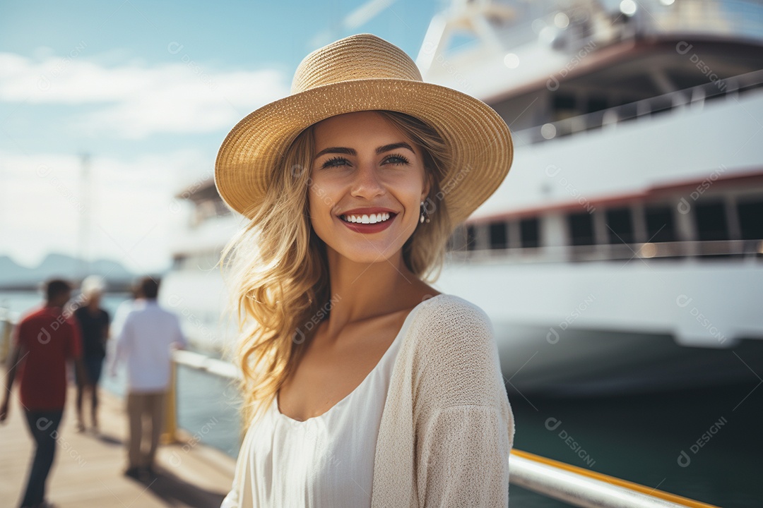 Mulher turística em navio de cruzeiro