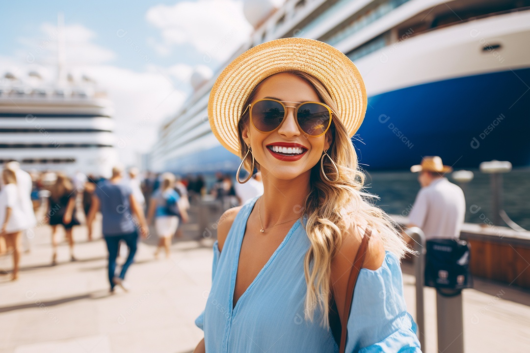 Mulher turística em navio de cruzeiro