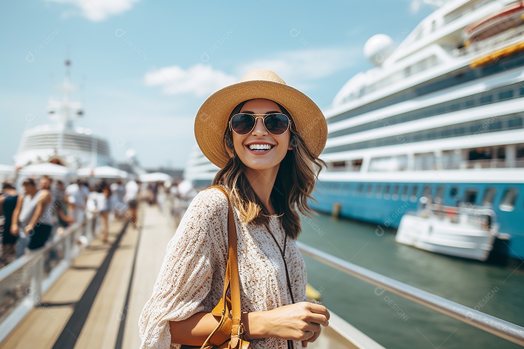 Mulher turística em navio de cruzeiro