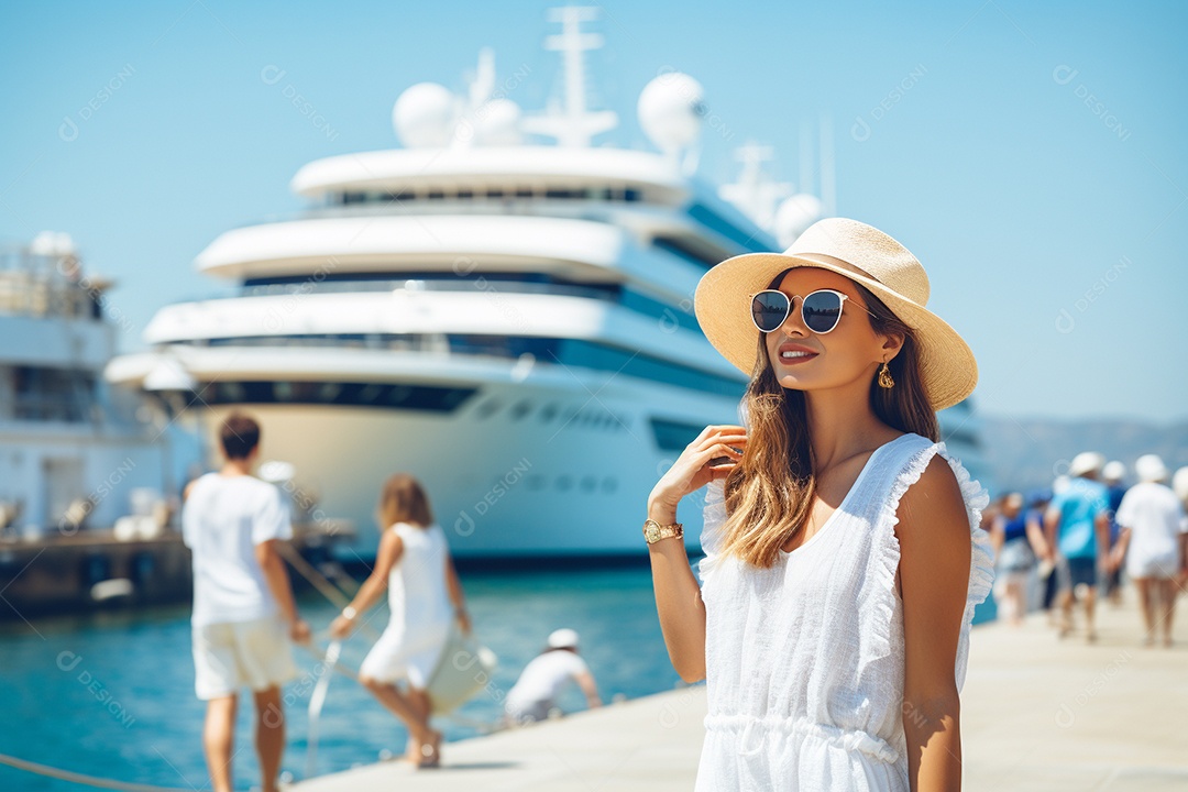 Mulher turística em navio de cruzeiro