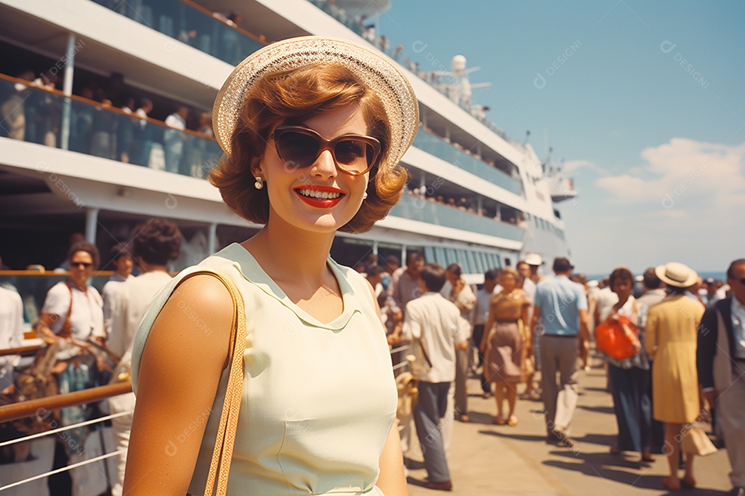 Mulher turística em navio de cruzeiro
