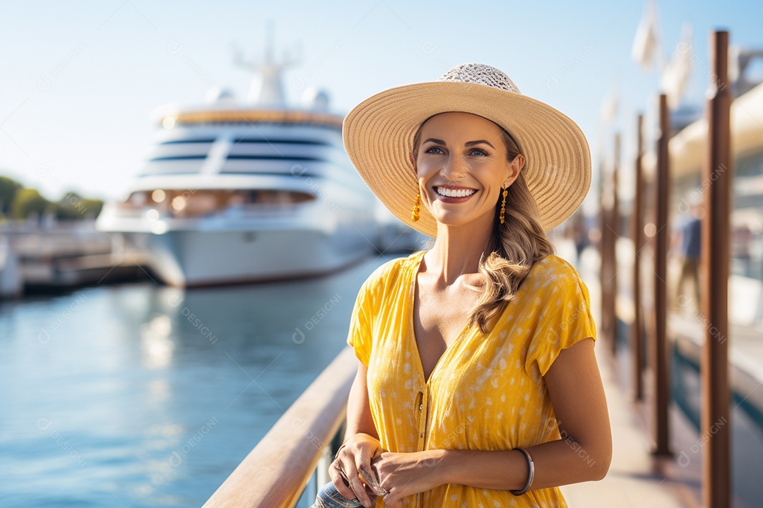 Mulher turística em navio de cruzeiro